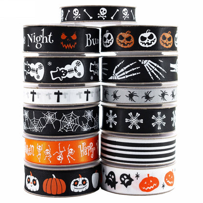 10/16mm Halloween Themed Ribbons Pumpkin Skull Ghost Face 13 Pack