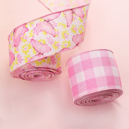 2.5 Inch Pink Checkered Butterfly Wire Edge Ribbon 2 Pack