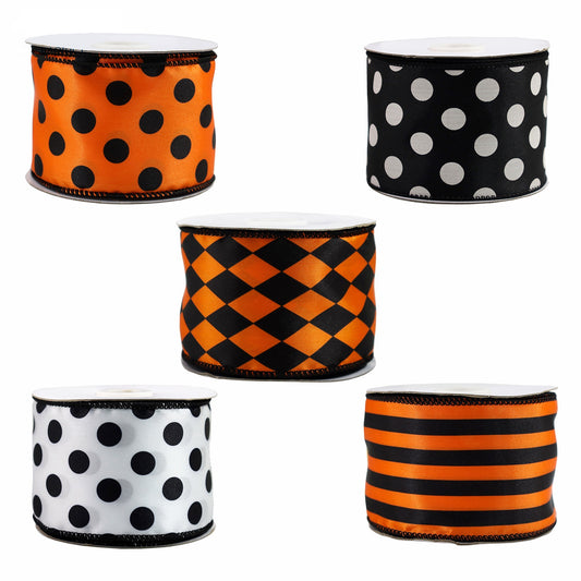 Ribbons Halloween 5 Pack à pois, rayures et losanges de 2,5 pouces