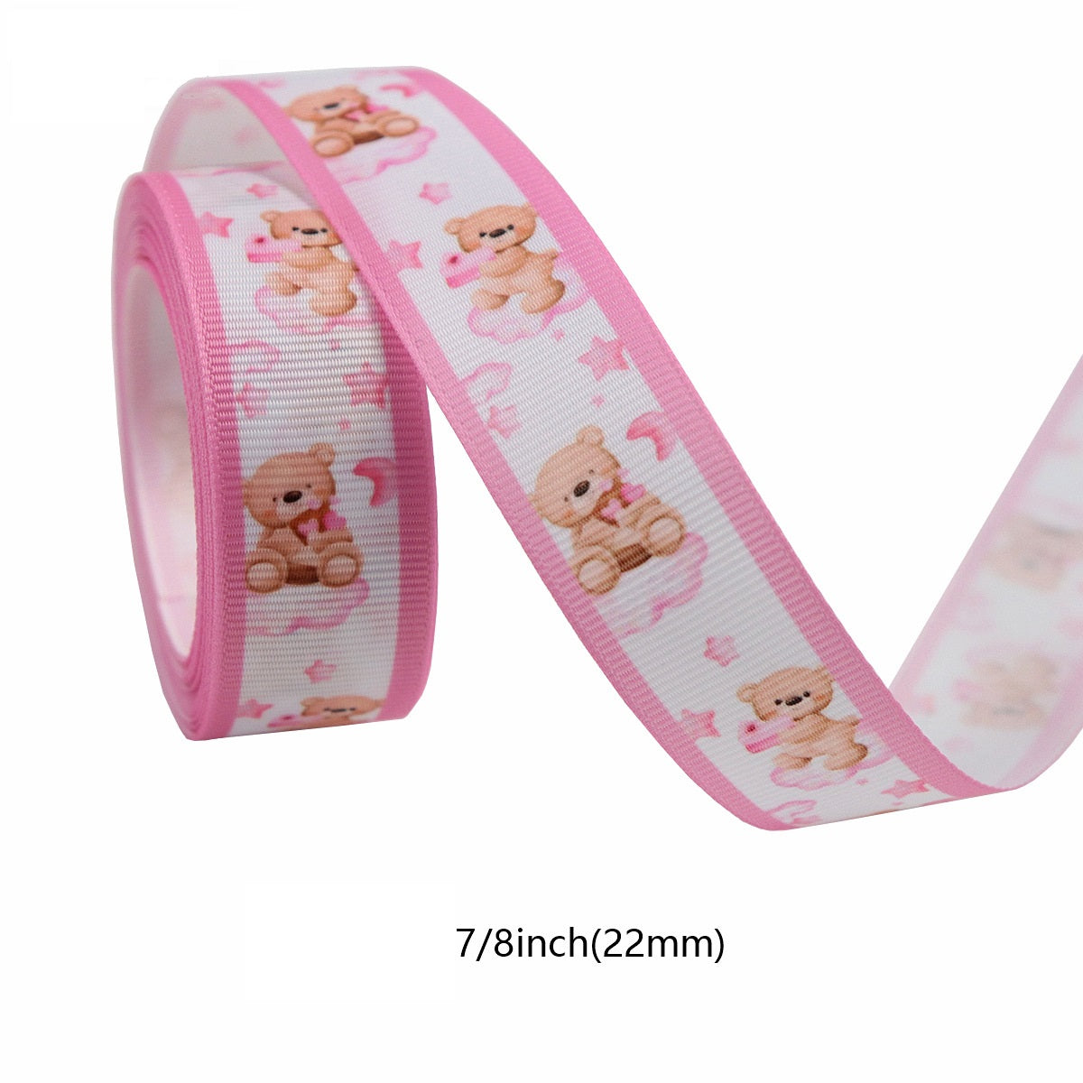 22mm Pink Bear Paw Print Ribbed Ribbon 8 Color Set