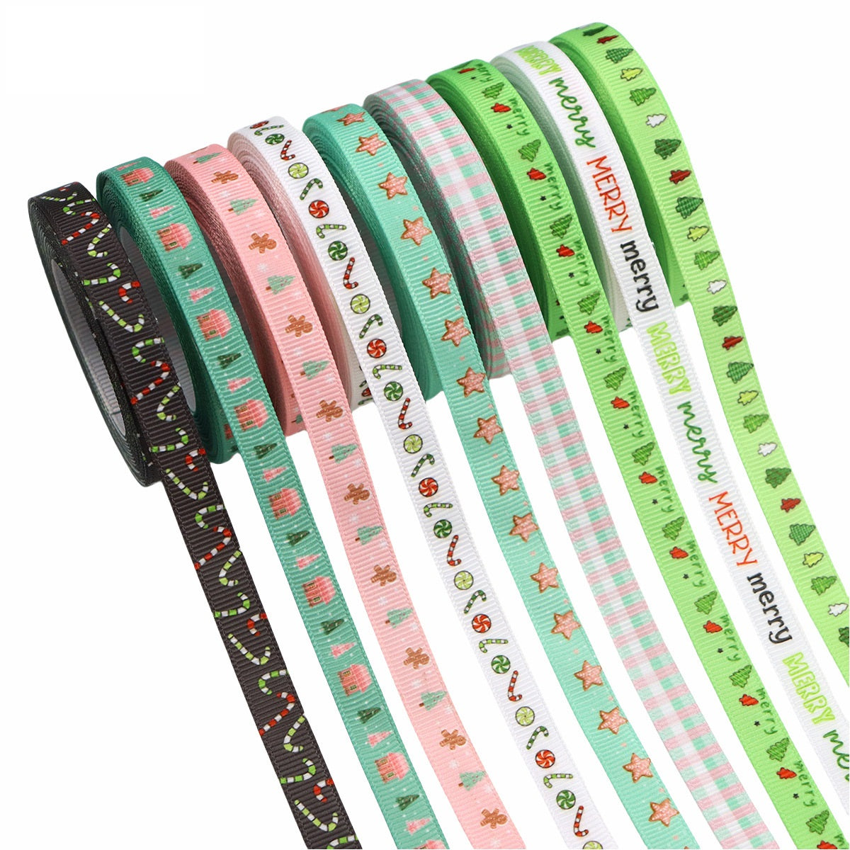 10mm Merry Christmas Ribbon Festive Tree Wreath 9 Pack 45 Yards