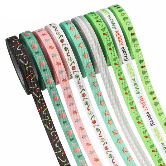 10mm Merry Christmas Ribbon Festive Tree Wreath 9 Pack 45 Yards