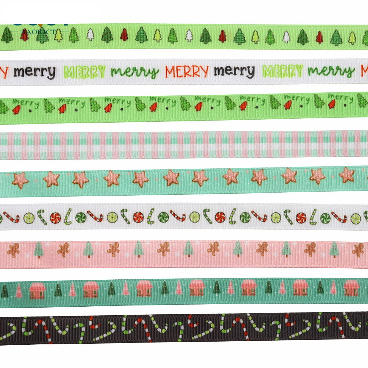 10mm Merry Christmas Ribbon Festive Tree Wreath 9 Pack 45 Yards