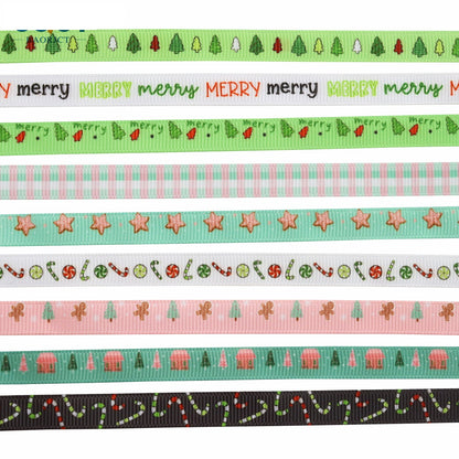 10mm Merry Christmas Ribbon Festive Tree Wreath 9 Pack 45 Yards