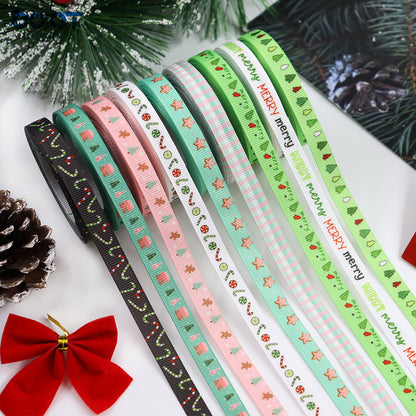 10mm Merry Christmas Ribbon Festive Tree Wreath 9 Pack 45 Yards