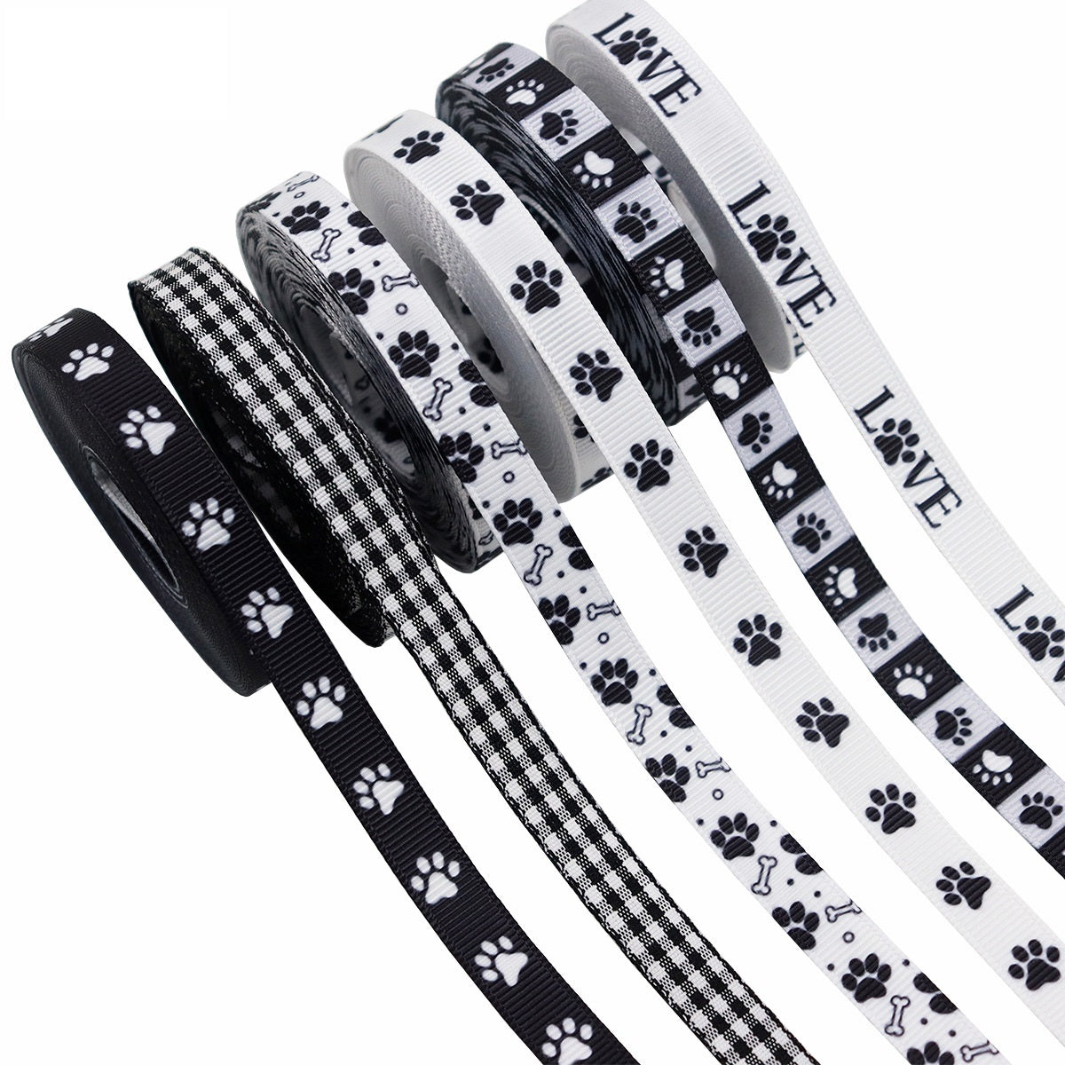 10mm Pet Paw Print Ribbon - Collar and Leash Webbing 6 Pack