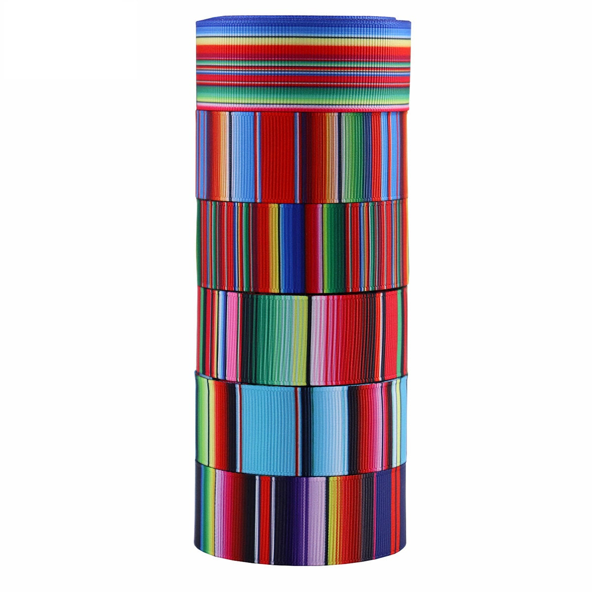 1 Inch Mexican Carnival Ribbed Ribbon with Rainbow Stripes 6 Pack