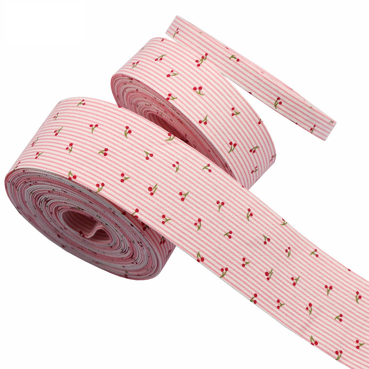 10/25/38MM Pink Cherry Striped Pet Ribbon 10.9 Yards