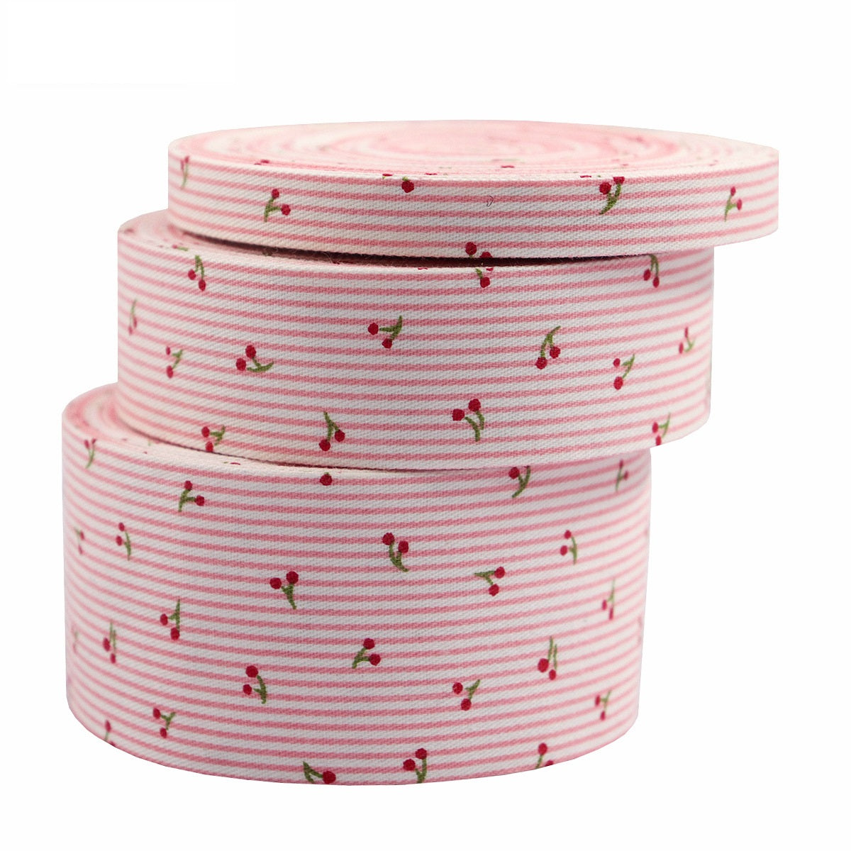 10/25/38MM Pink Cherry Striped Pet Ribbon 10.9 Yards