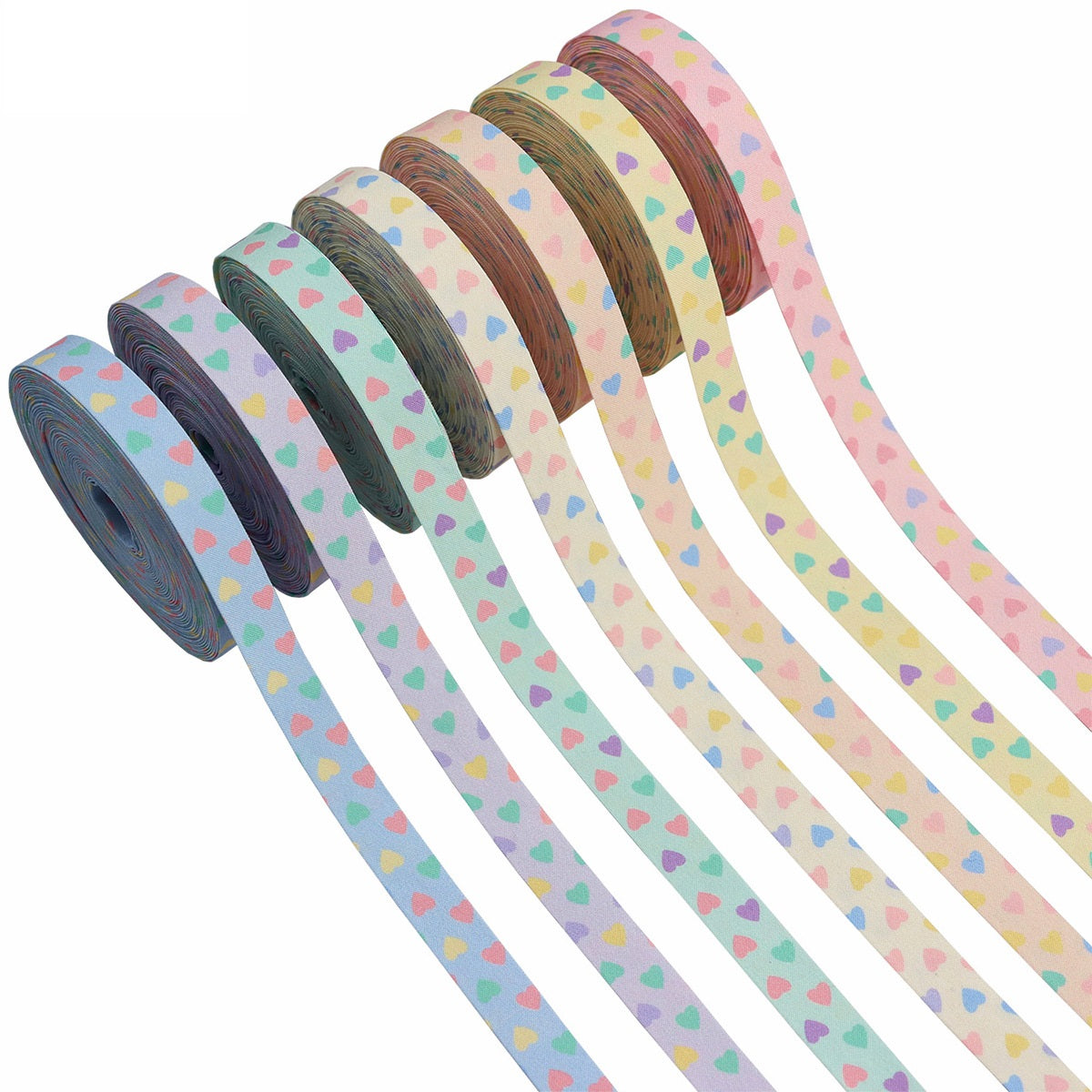 10/16/25/38mm Heart-Shaped Fabric Ribbon 7 Color Set