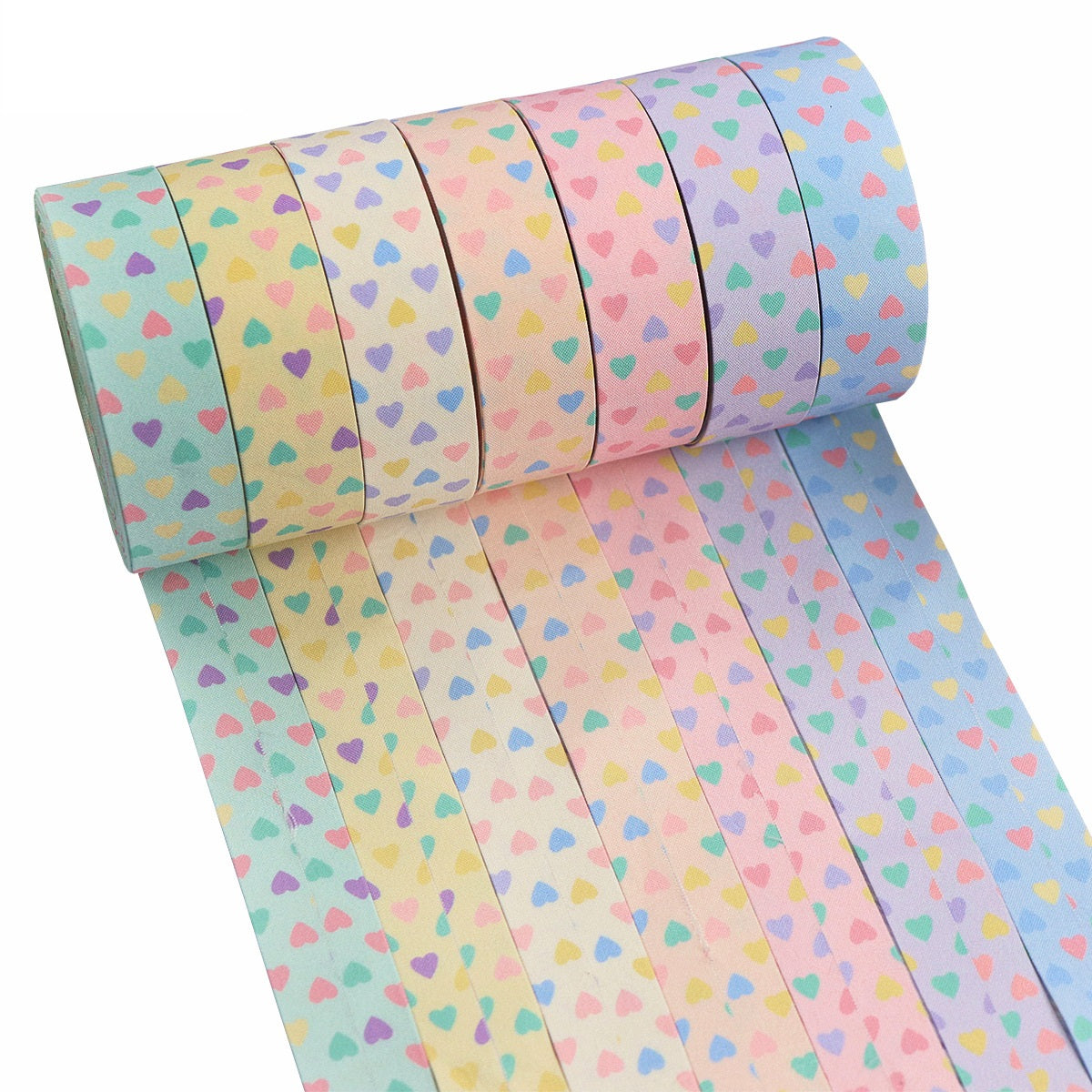 10/16/25/38mm Heart-Shaped Fabric Ribbon 7 Color Set