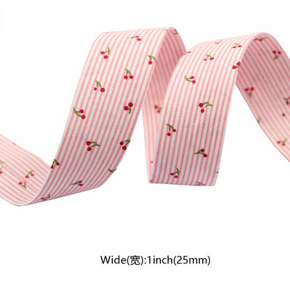 10/25/38MM Pink Cherry Striped Pet Ribbon 10.9 Yards