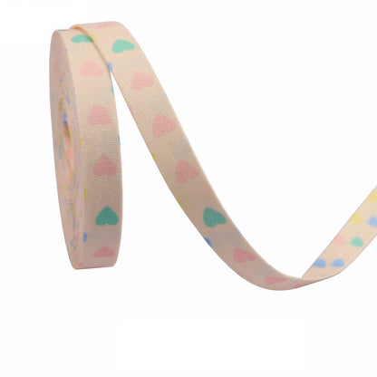 10/16/25/38mm Heart-Shaped Fabric Ribbon 7 Color Set