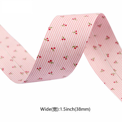 10/25/38MM Pink Cherry Striped Pet Ribbon 10.9 Yards