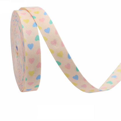 10/16/25/38mm Heart-Shaped Fabric Ribbon 7 Color Set