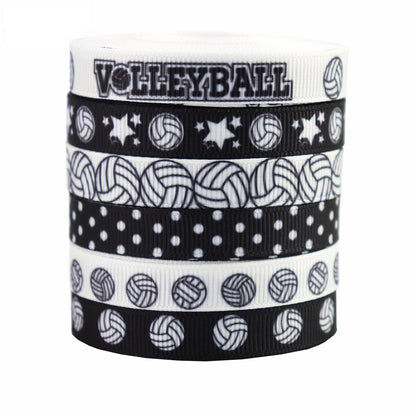 10mm Black and White Volleyball Ribbed Ribbon 6 Pack