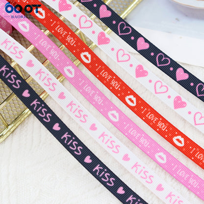 10mm Heart-Patterned Wedding and Proposal Ribbed Ribbon 18 Colors