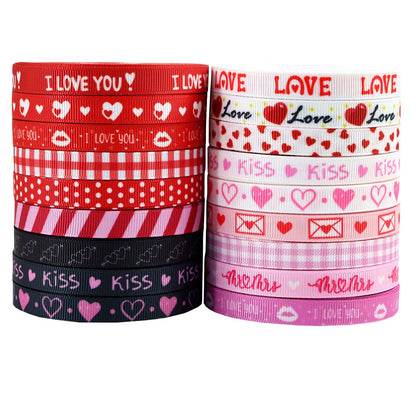 10mm Heart-Patterned Wedding and Proposal Ribbed Ribbon 18 Colors