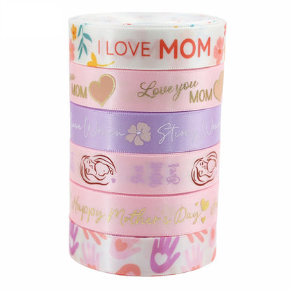 16mm Mother's Day Happy Birthday Satin Ribbons 6 Colors Set