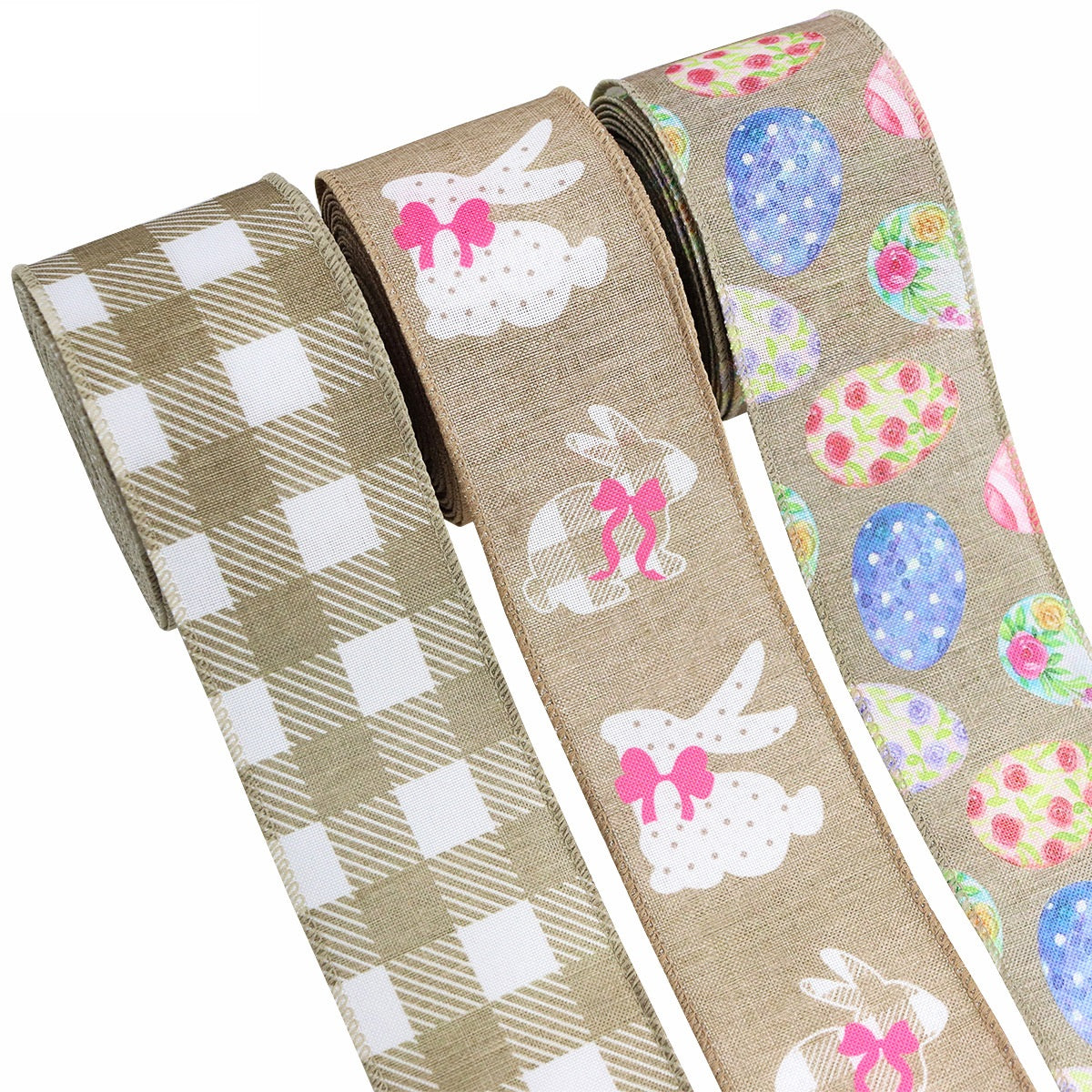 2.5 Inch Wire Edge Easter Hem Tape Egg Bunny Spring Ribbon 12 Pack