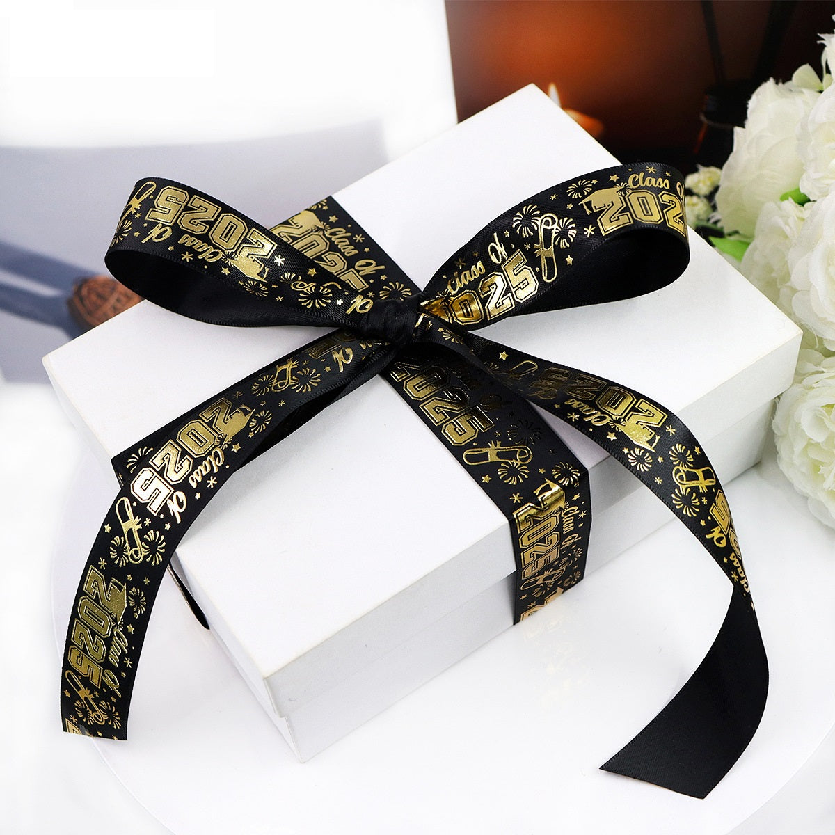 10/16/25mm Black and Gold Graduation Ribbon 5 Set