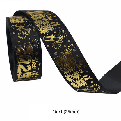 10/16/25mm Black and Gold Graduation Ribbon 5 Set