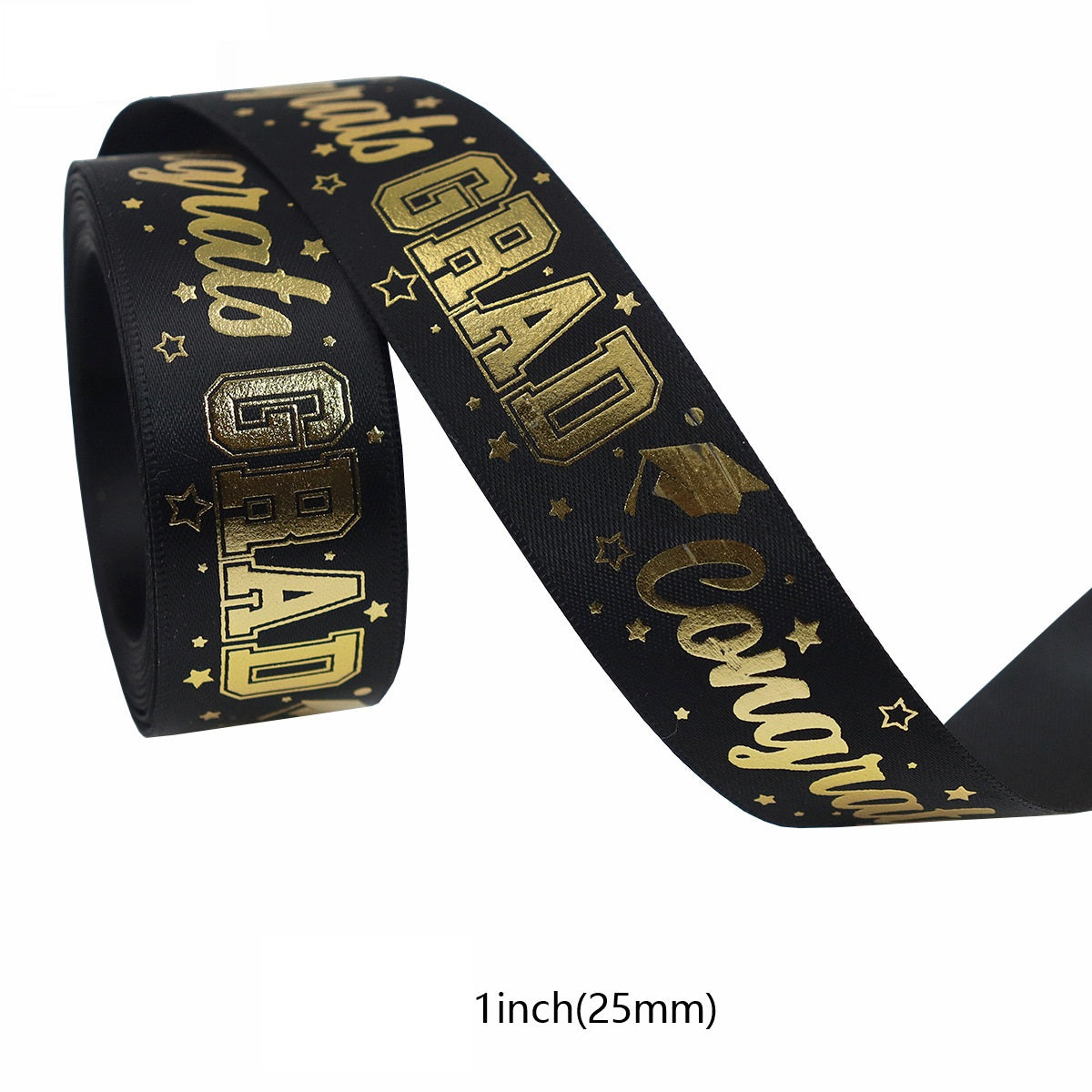 10/16/25mm Black and Gold Graduation Ribbon 5 Set