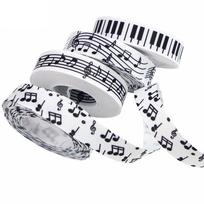 16mm Black and White Music Note Ribbon - 4 Rolls 10 Yards per Roll