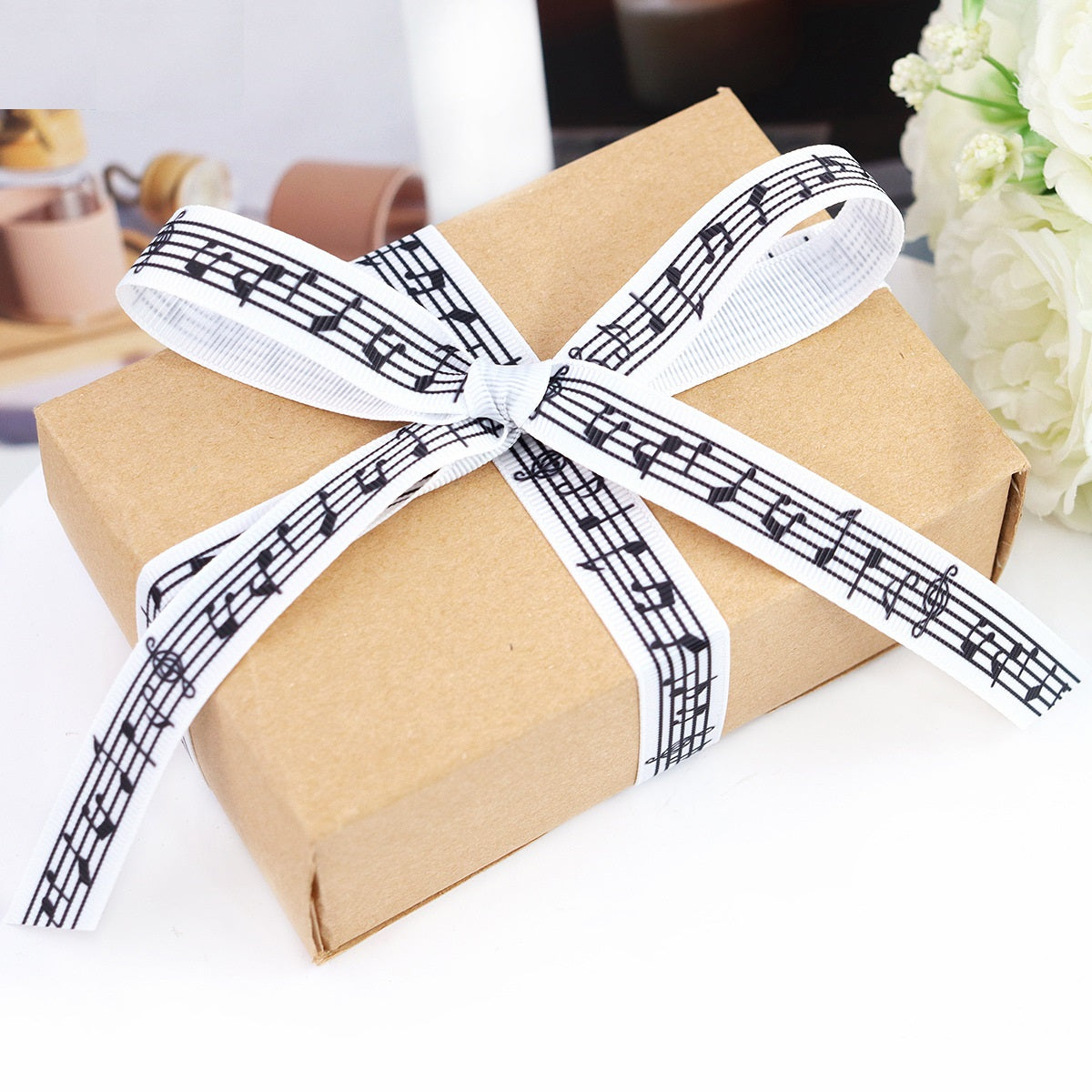 16mm Black and White Music Note Ribbon - 4 Rolls 10 Yards per Roll