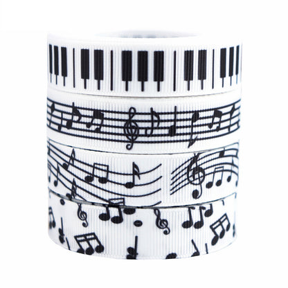 16mm Black and White Music Note Ribbon - 4 Rolls 10 Yards per Roll