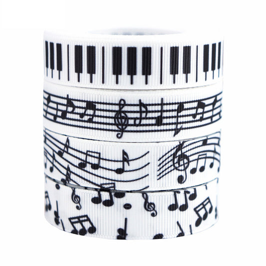 16mm Black and White Music Note Ribbon - 4 Rolls 10 Yards per Roll