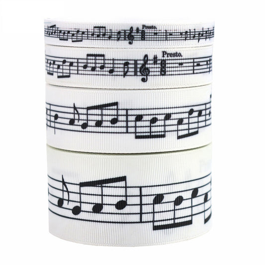 10/16/25/38MM Black White Music Note Grosgrain Ribbon 4 Pack