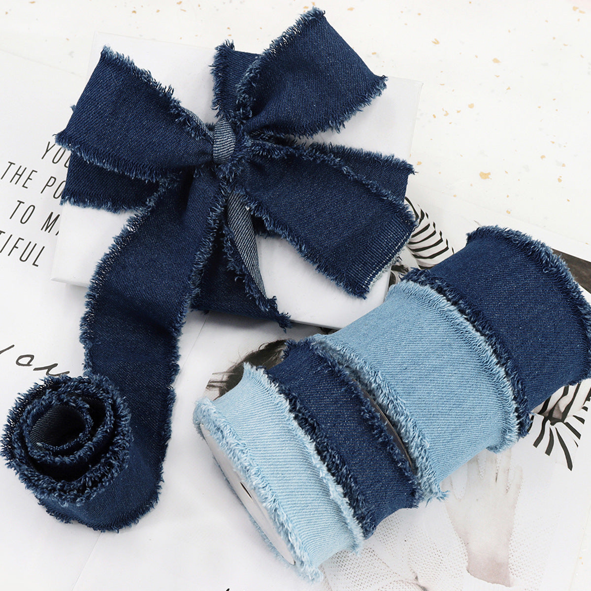 30/40/50MM Blue Denim Double-Edged Ribbon -1.6 Yards(9 Pack)