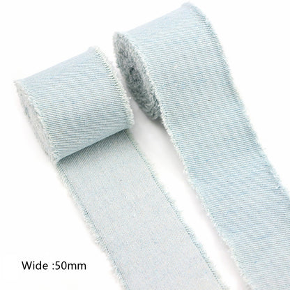 30/40/50MM Blue Denim Double-Edged Ribbon -1.6 Yards(9 Pack)