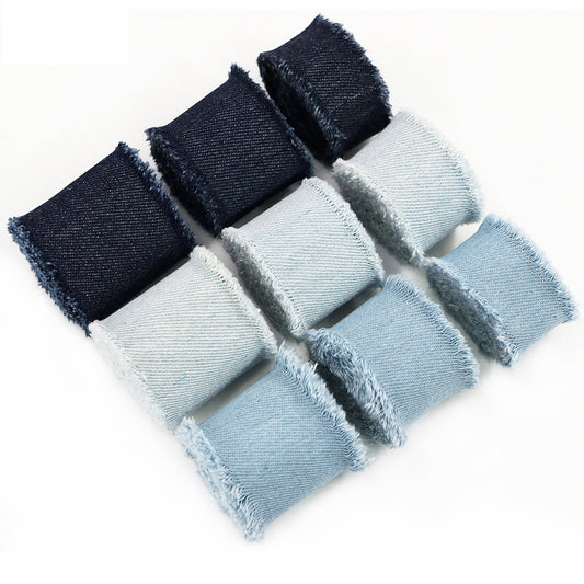 3/4/5cm Licht- und Dunkelblau Denim Bänder 9er Pack