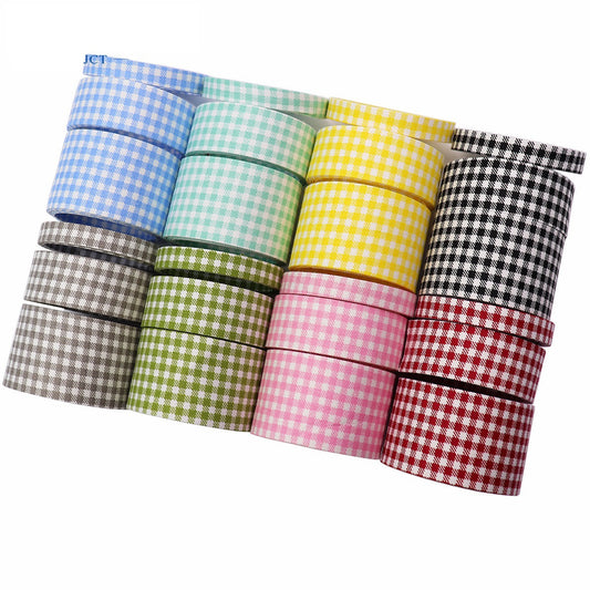 10/25/40mm Checkered Handmade Bow Ribbon 8 Color Pack