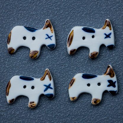 Cute Puppy Dog Shape 2 Hole Handmade Ceramic Buttons 4pcs