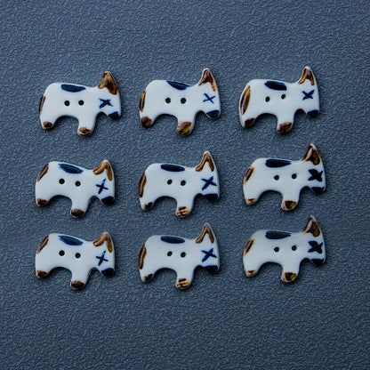 Cute Puppy Dog Shape 2 Hole Handmade Ceramic Buttons 4pcs