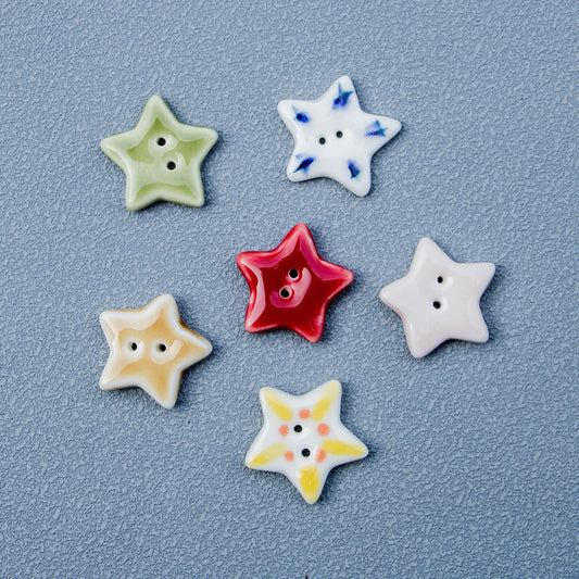 Botones de cerámica de 20 mm en forma de estrella de cinco puntas con 2 agujeros para joyería hecha a mano DIY 10PCS