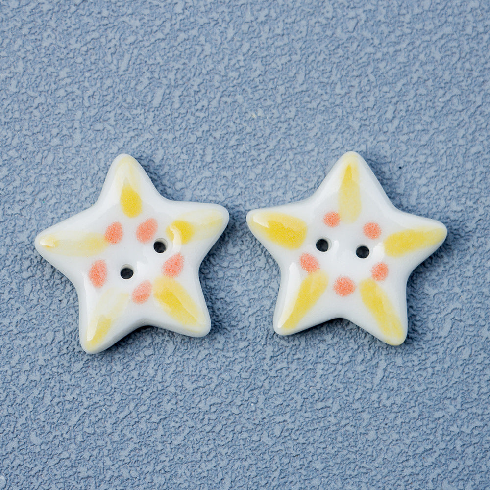 20mm Five-Pointed Star 2 Hole Ceramic Buttons for Handmade DIY Jewelry 10PCS