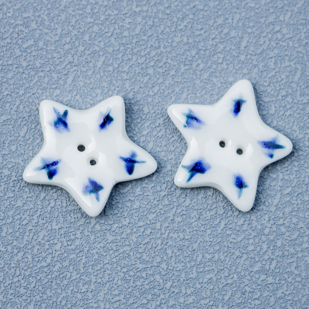 Botões de Cerâmica de 20mm em Forma de Estrela de Cinco Pontas com 2 Furos para Joalharia DIY Feita à Mão 10PCS