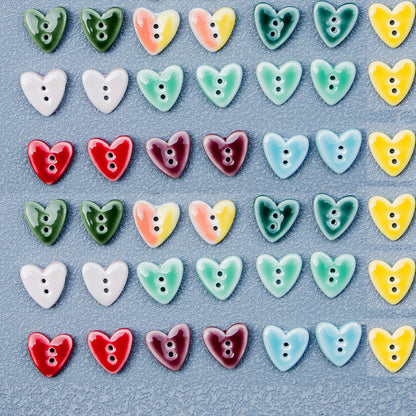 20mm Tiny Heart-Shaped 2-Hole Ceramic Buttons for Handmade DIY Jewelry 10pcs