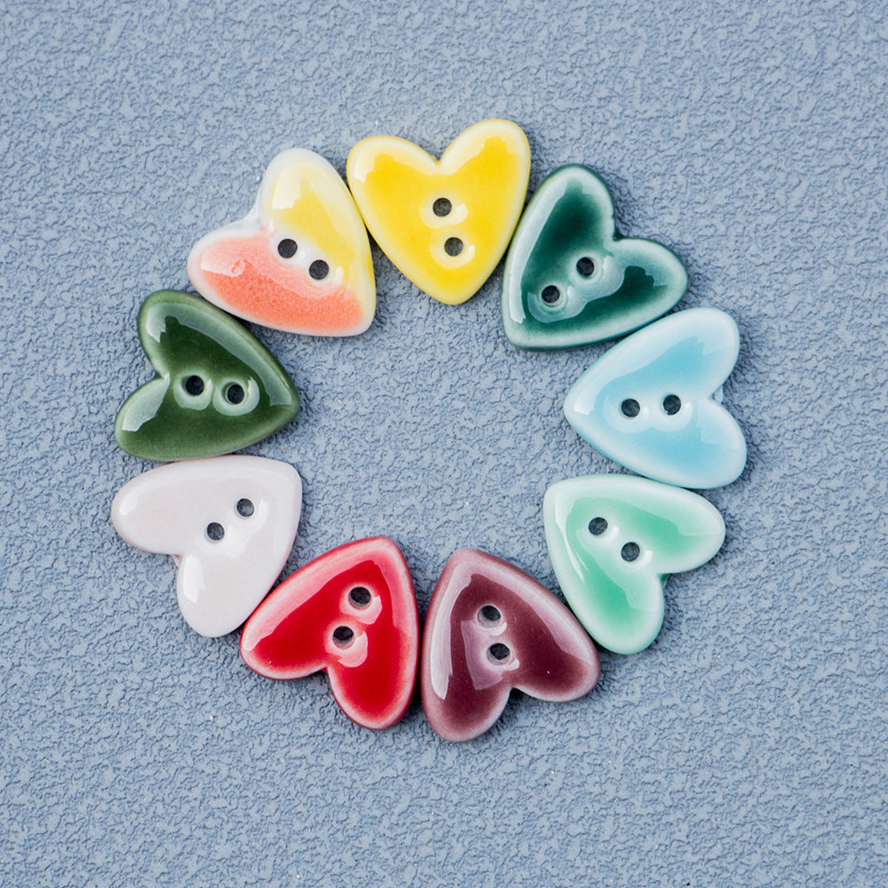 20mm Tiny Heart-Shaped 2-Hole Ceramic Buttons for Handmade DIY Jewelry 10pcs