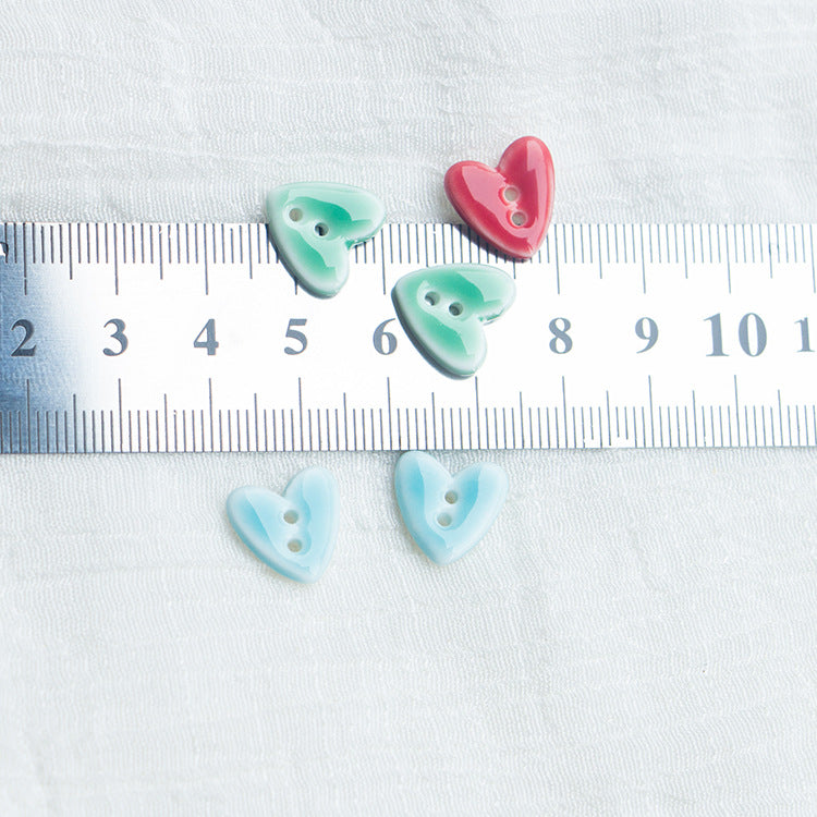 20mm Tiny Heart-Shaped 2-Hole Ceramic Buttons for Handmade DIY Jewelry 10pcs