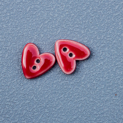 20mm Tiny Heart-Shaped 2-Hole Ceramic Buttons for Handmade DIY Jewelry 10pcs