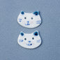 Botões de Cerâmica Pequenos de Gato de Grande Rosto Azul e Branco Pintados à Mão de 30mm com 2 Furos 10PCS