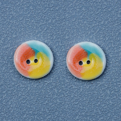 16mm Red Yellow Blue Round 2 Hole Ceramic Buttons for DIY Bracelets 10pcs