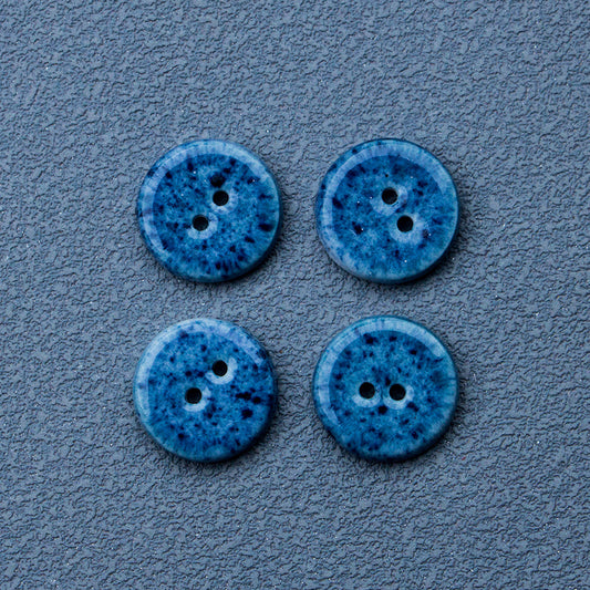 14mm Deep Blue Round 2-Hole Handmade Ceramic Buttons 10pcs