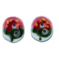 23mm Oval Handmade DIY Ceramic Buttons with Red Green Strawberry Pattern 4pcs