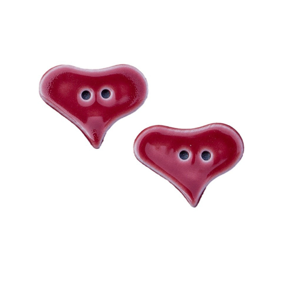 Botones decorativos de cerámica hechos a mano en forma de corazón rojo de 30 mm con 2 agujeros, 6 piezas